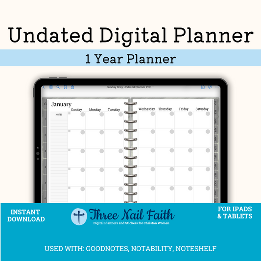 Undated Christian Faith Digital Planner - Grey