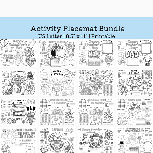 Activity Placemat bundle with 18 different activity mats