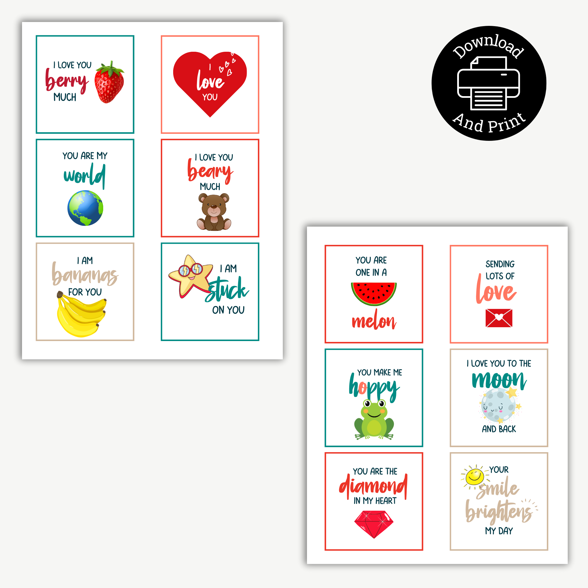 Valentine Lunchbox Notes for kids 24 cards Printable