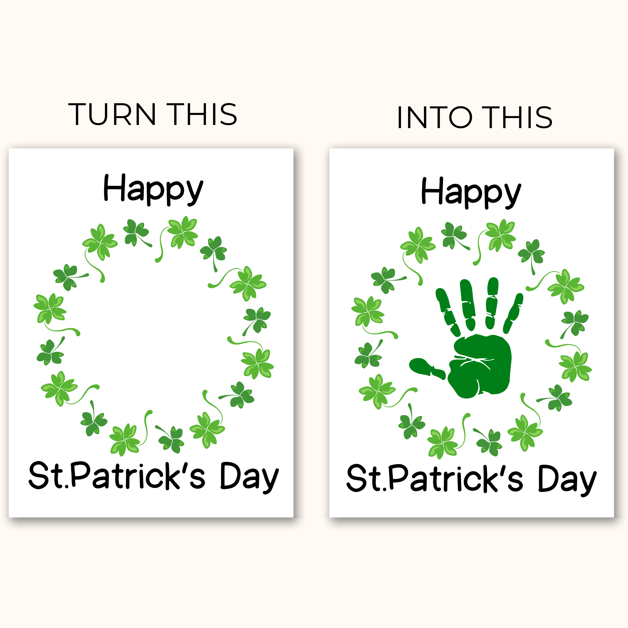Turn the print on the left into the print on the right when you add your childs handprint. 