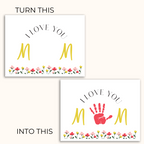 Take the design that is blank and add your childs handprint to create a special keepsake