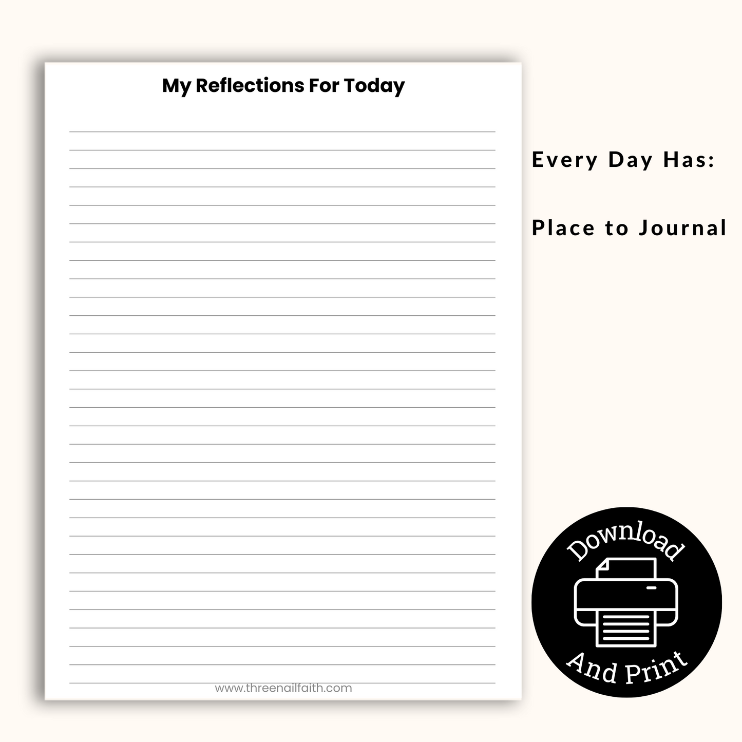 daily reflections page has lines for you to write your reflections each day