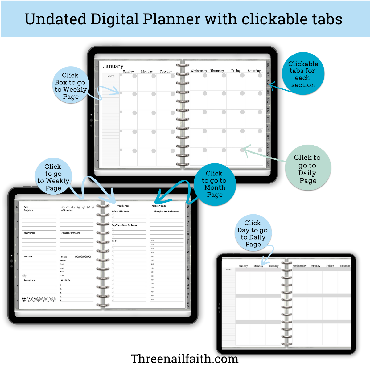 Undated Christian Faith Digital Planner - Grey