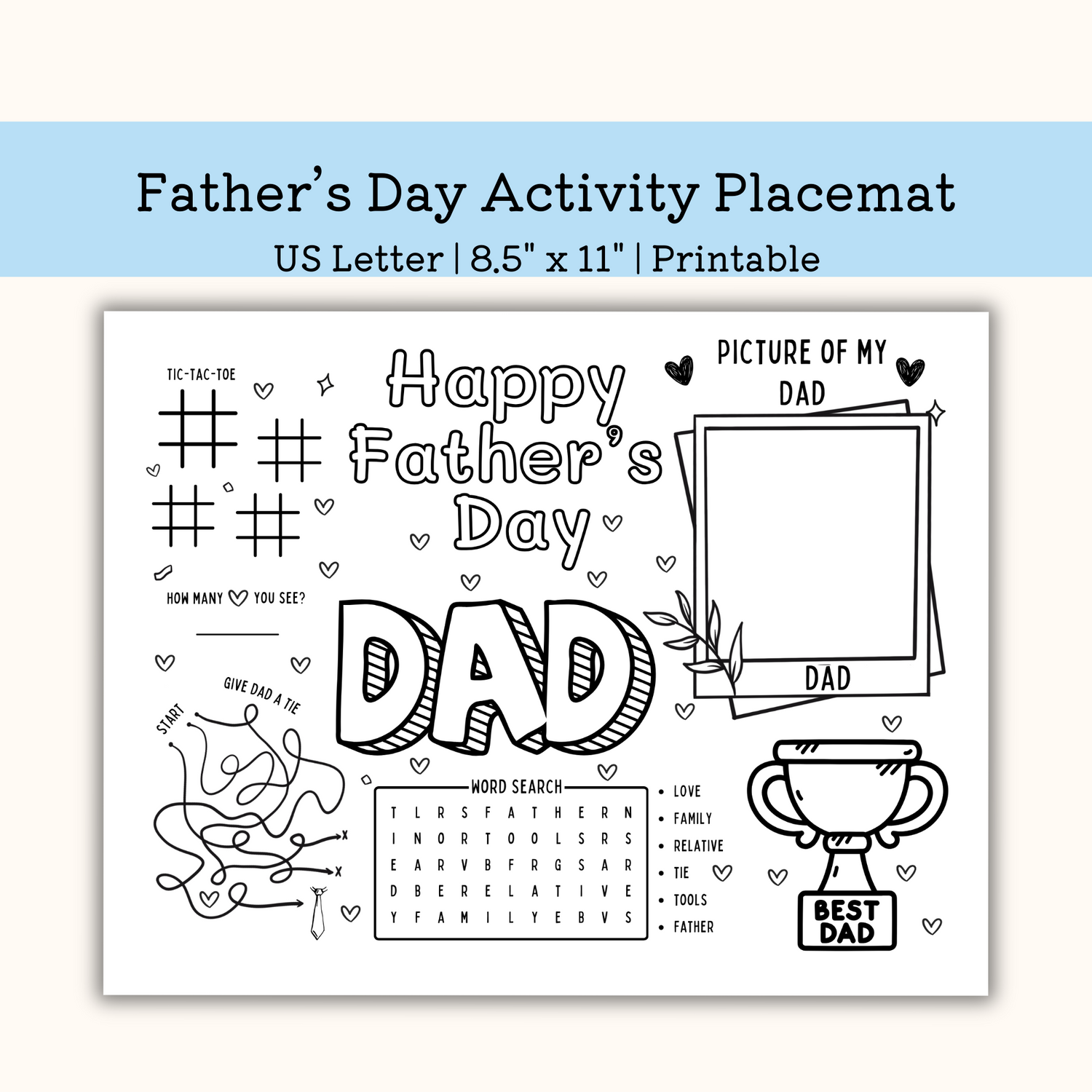 Printable Fathers Day activity placemat