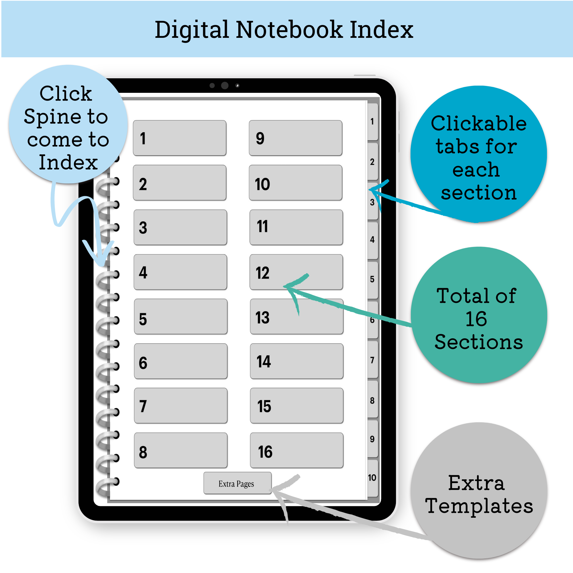 Digital Notebook - Gray 16 notebook sections