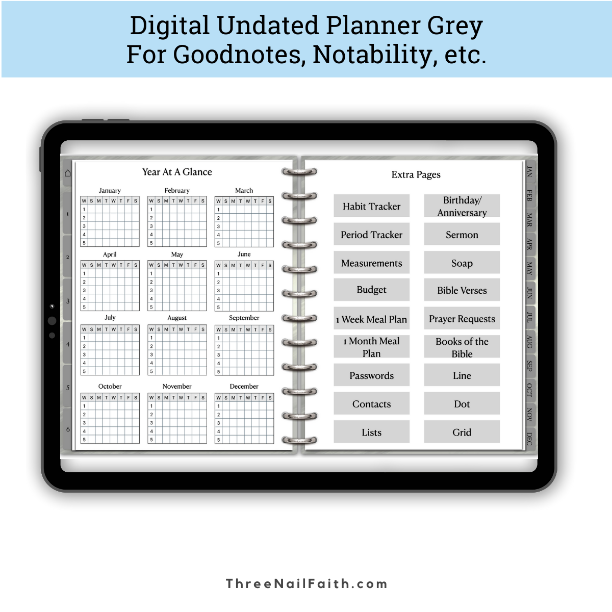 Undated Christian Faith Digital Planner - Grey