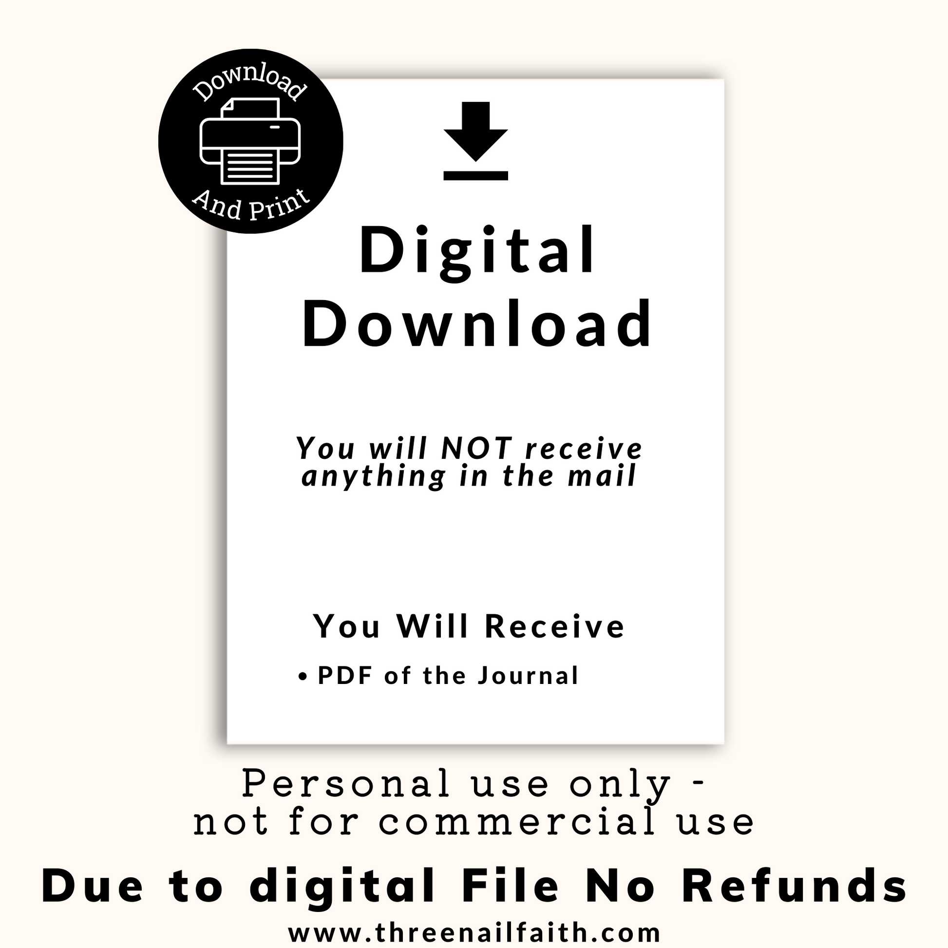 this is a digital download, you will not receive anything in the mail, you will receive a PDF file with the journal, personal use only not for commercial use, due to digital download no refunds