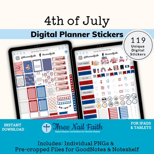 4th of july digital sticker kit with 119 digital stickers
