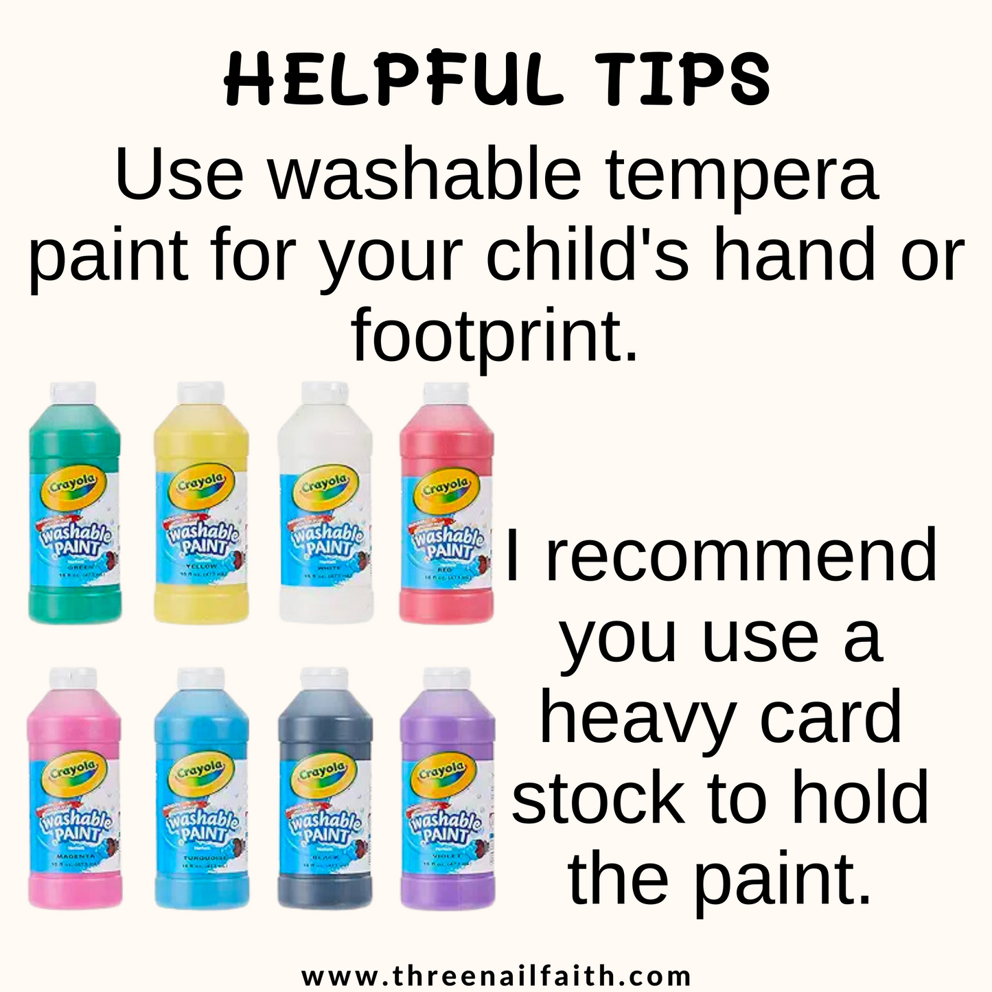 Recommend paint is washable tempera paint and print on heavy card stock