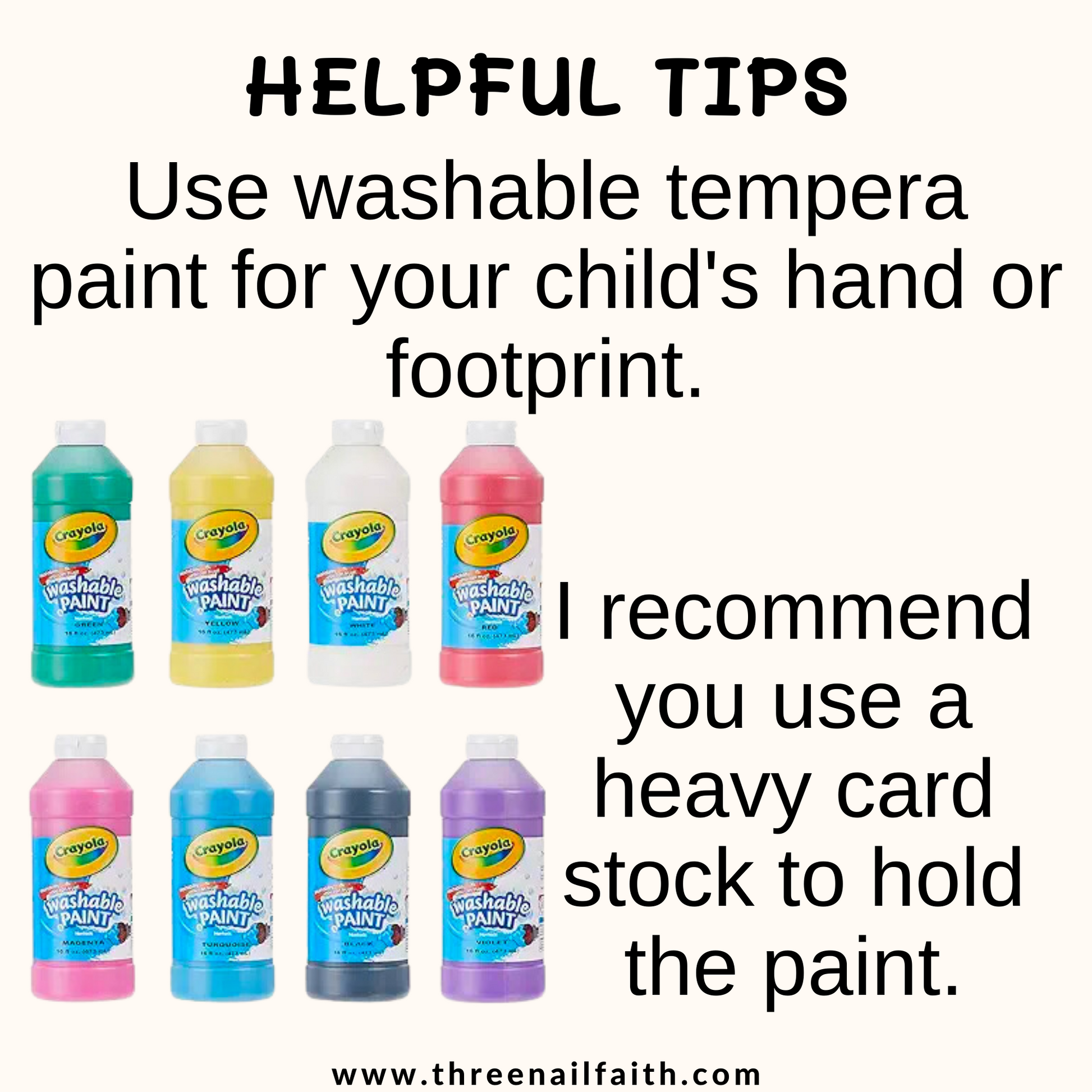 Recommend paint is washable tempera paint. and print on card stock