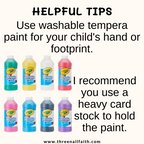 Recommend paint is washable tempera paint. and print on card stock