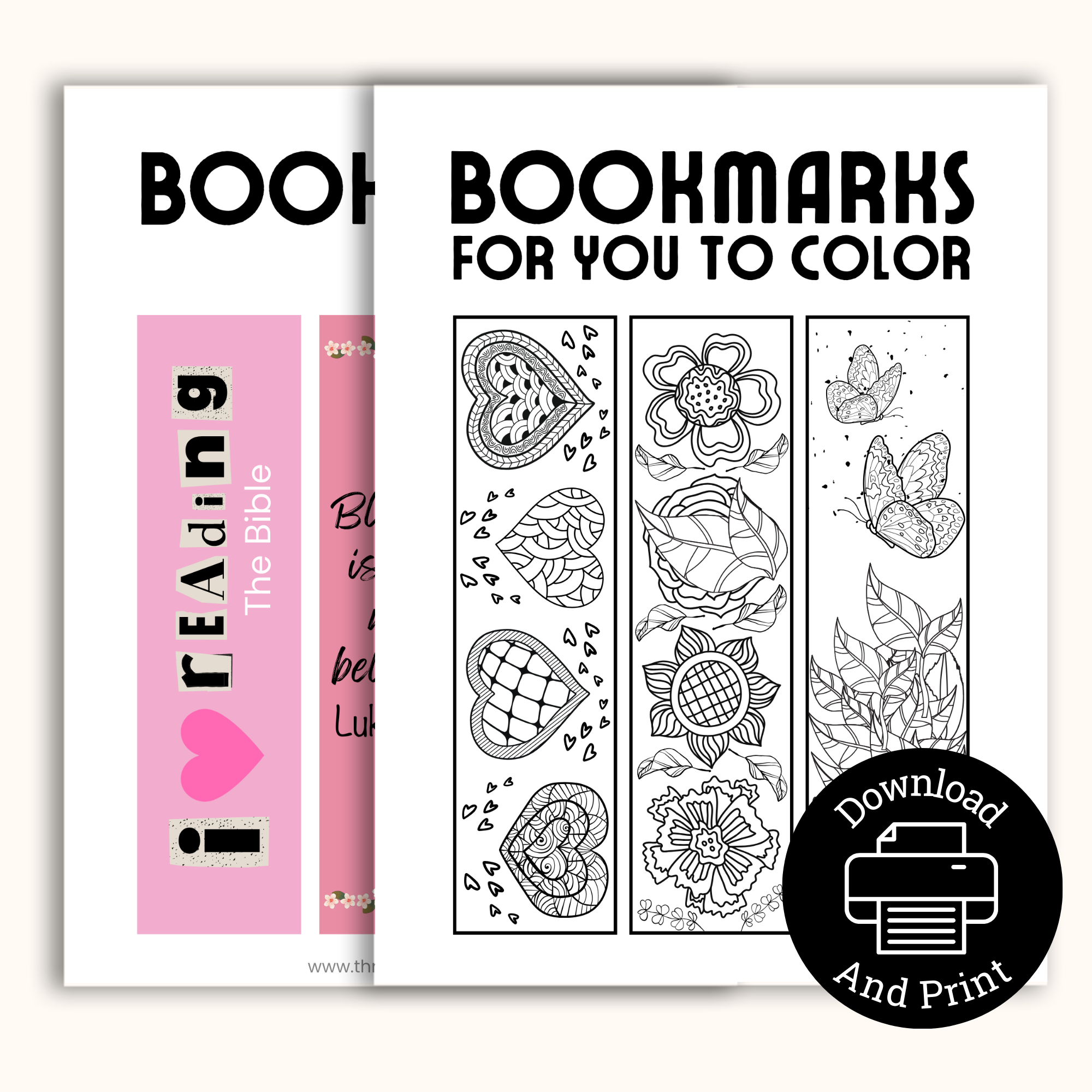 six bookmarks are included. three you can color and three that are ready to print