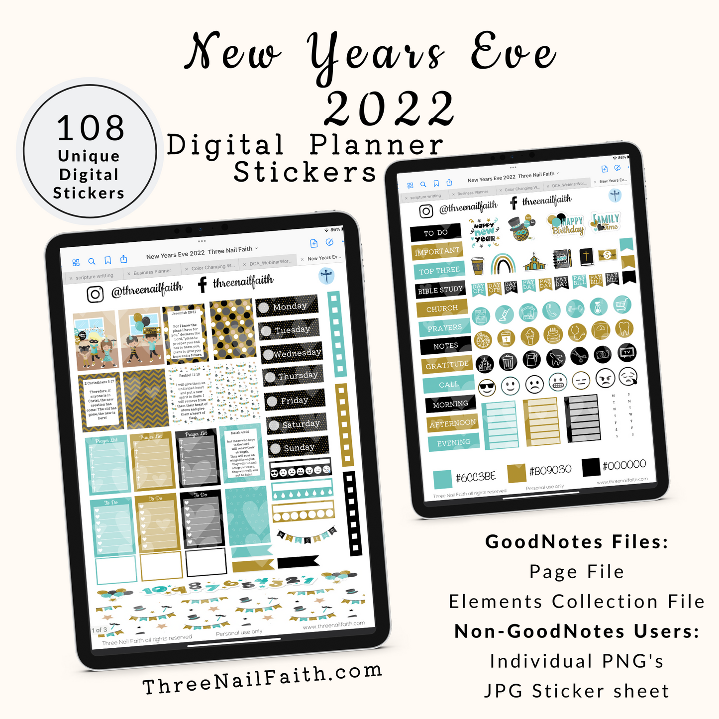 New Year Eve Digital Planner Sticker Kit