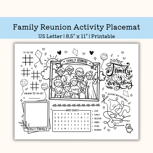 Printable family reunion activity placemat