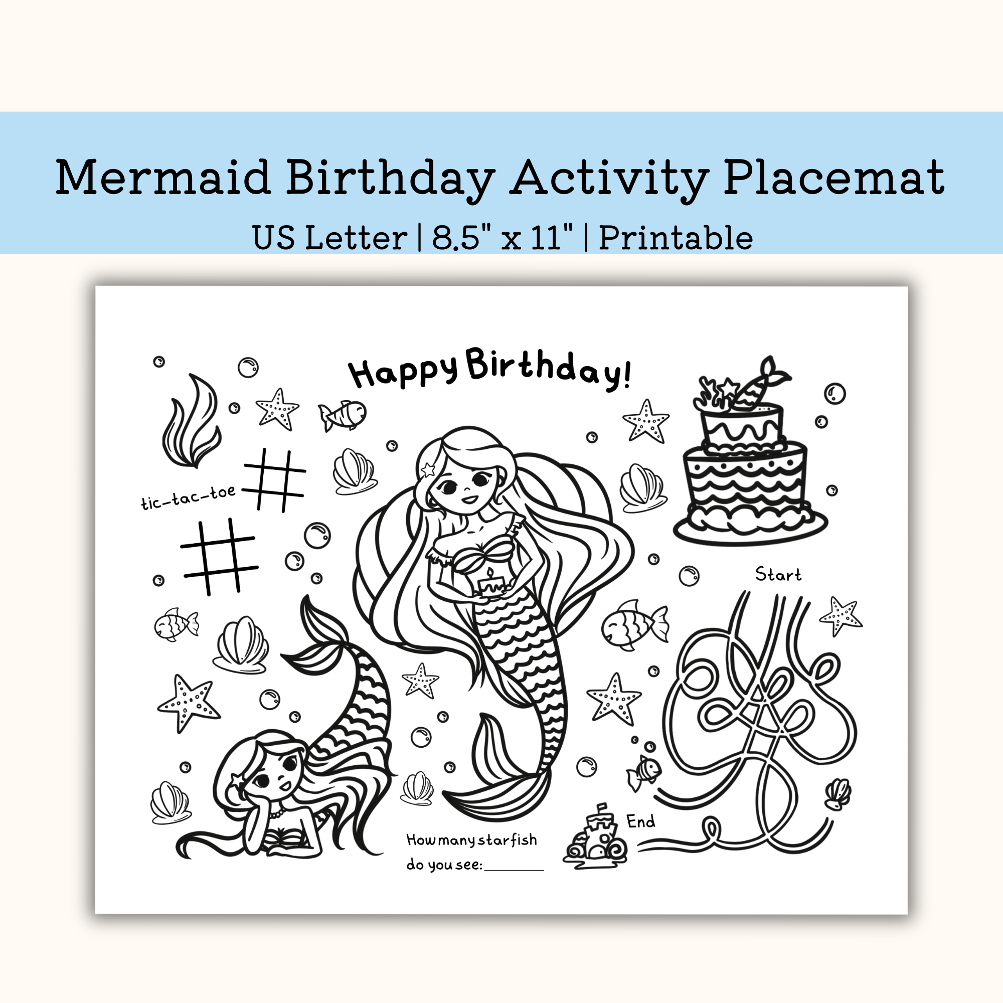 Printable Mermaid Birthday Activity Placemat