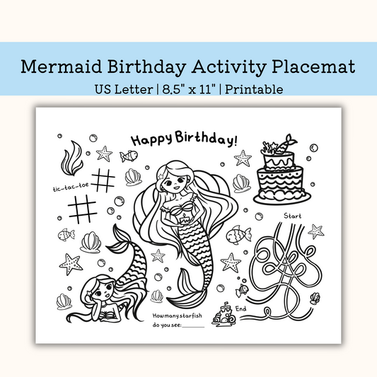 Printable Mermaid Birthday Activity Placemat