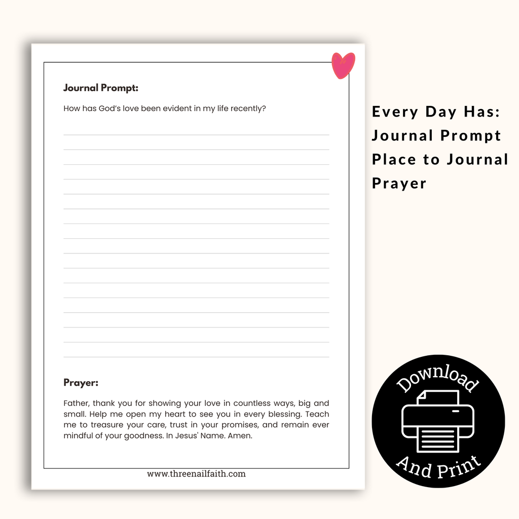 Each day has a prompt and room to journal then a prayer 