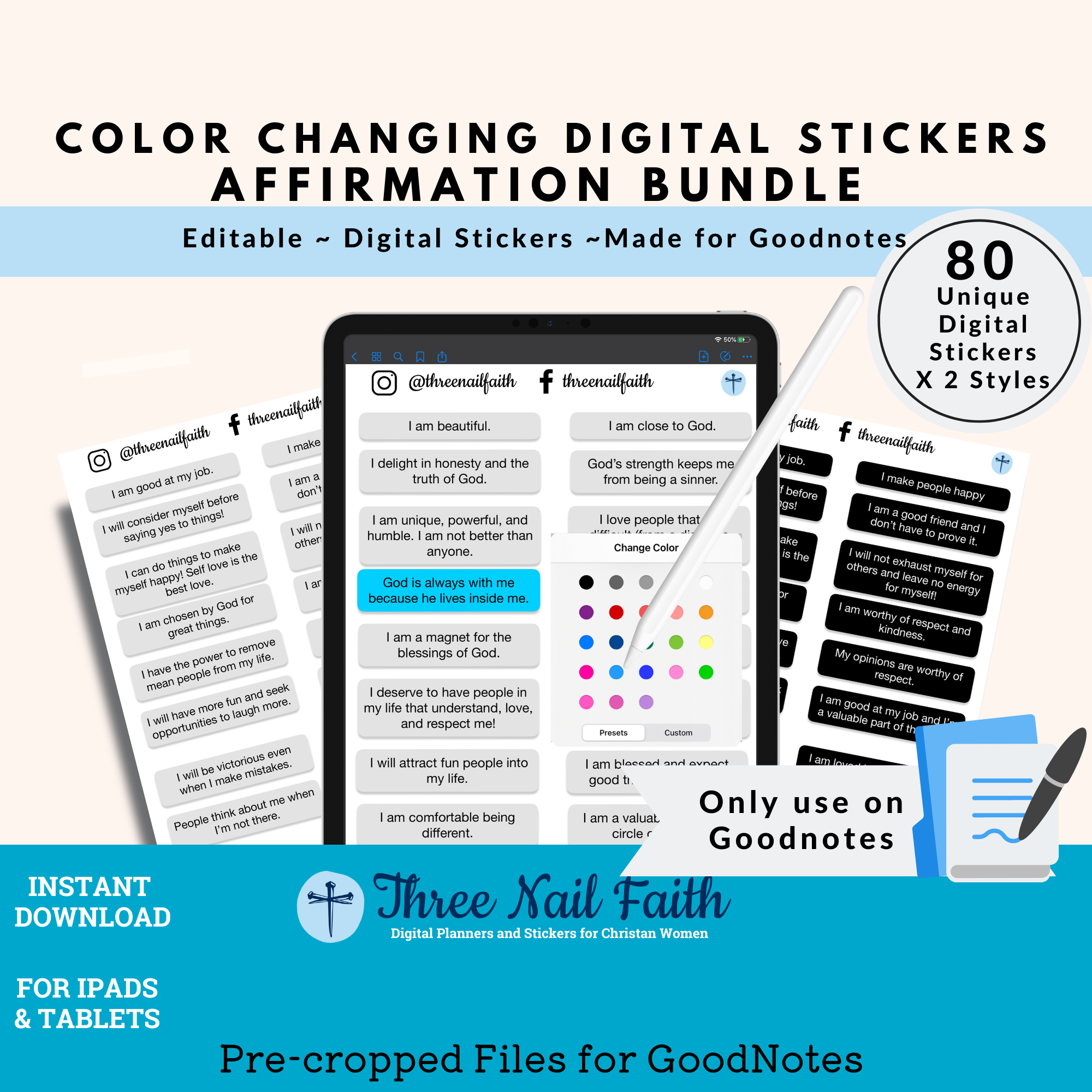 Color Changing Digital Sticker - Affirmation Stickers – Three Nail Faith