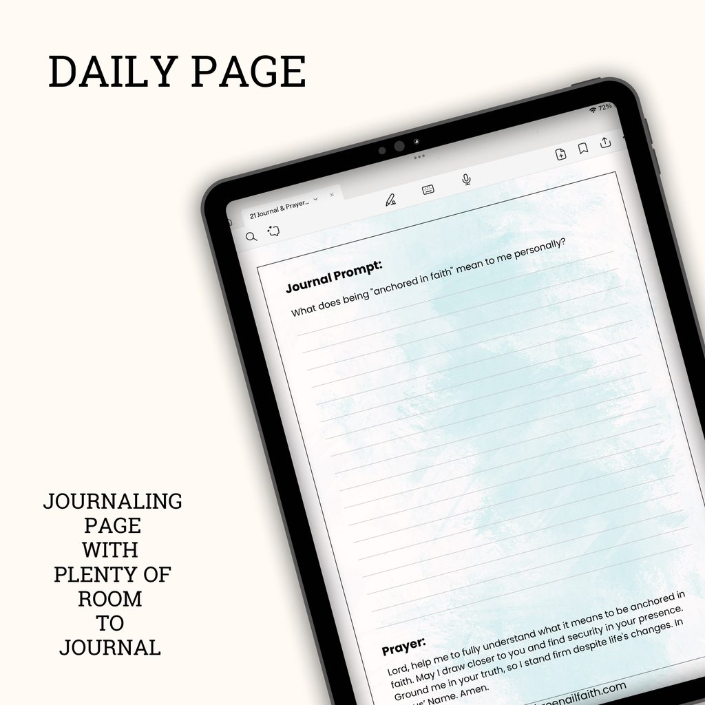 each day has a journal prompted, room to journal and a prayer 