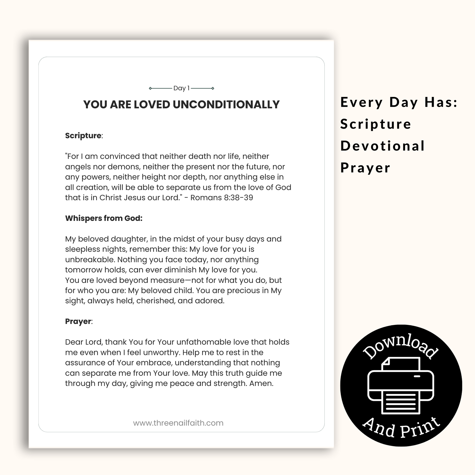 Each Daily page that includes a scripture, devotional and prayer.  