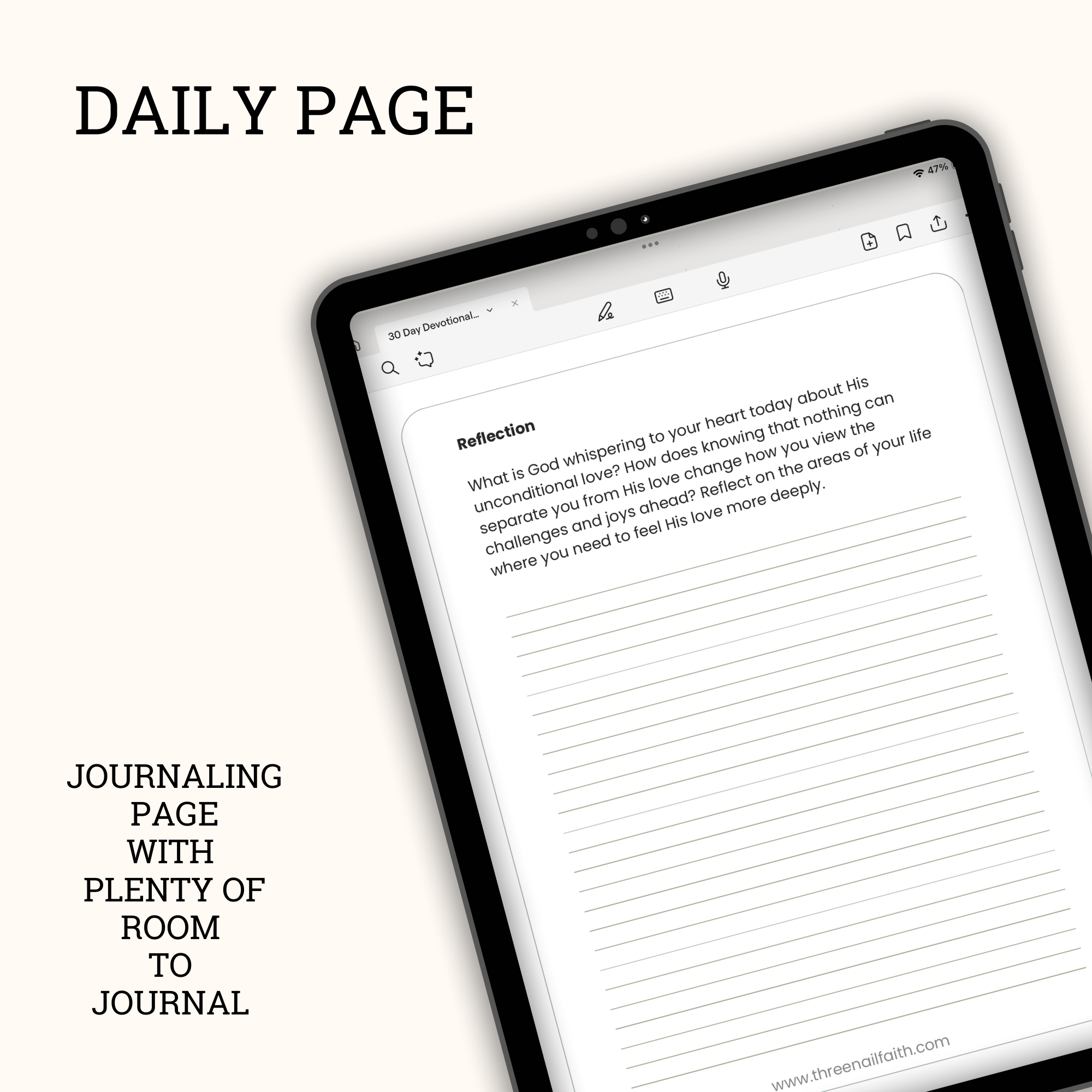 Each day there is a reflection and area to journal 