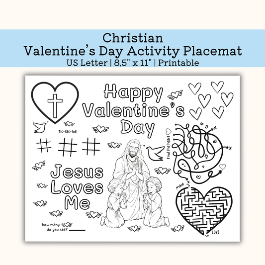 Printable Christian Valentine Activity Mat 8.5 x 11 page size 