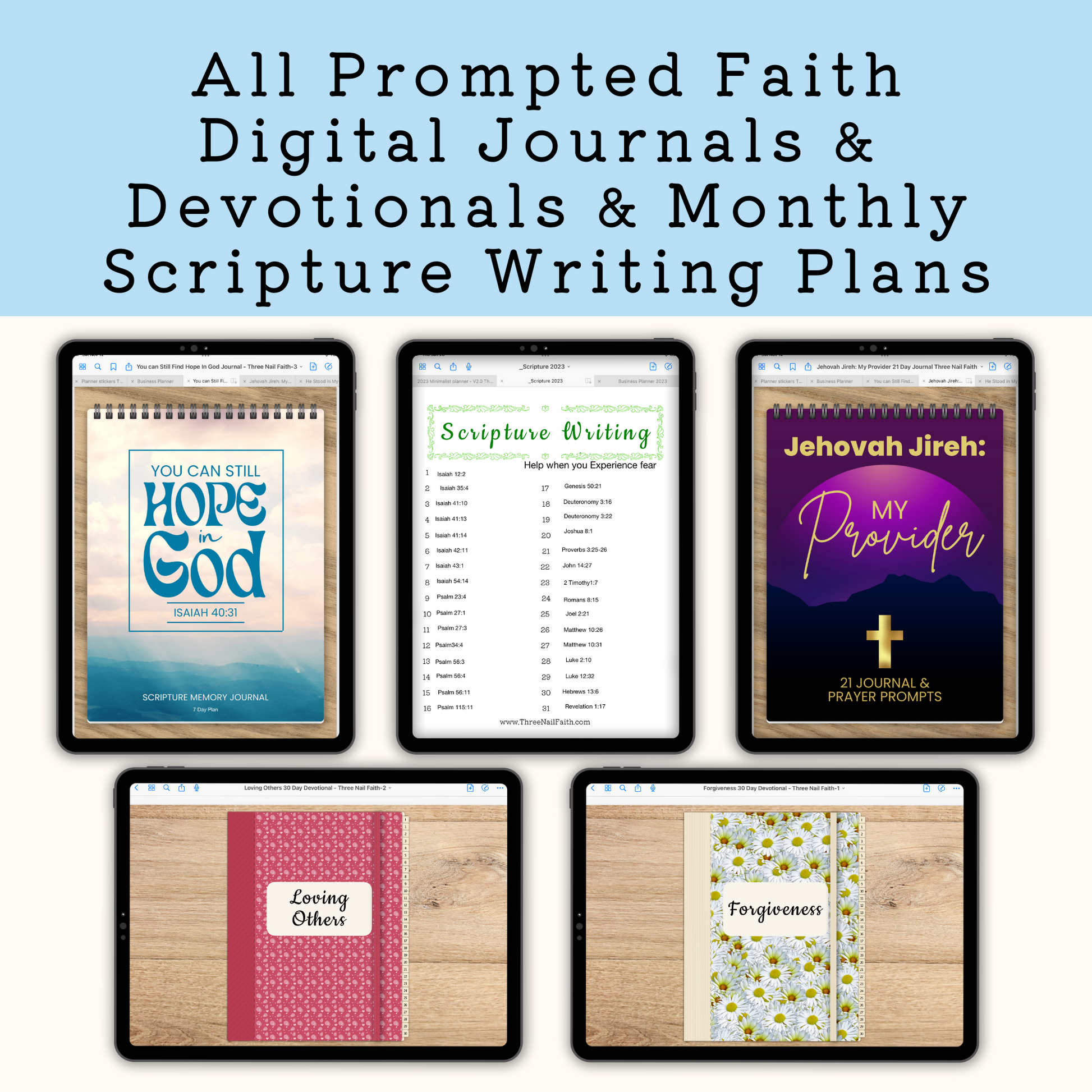 all prompted faith journals and devotionals that are in the shop and all future that are added are included in the bundle. 