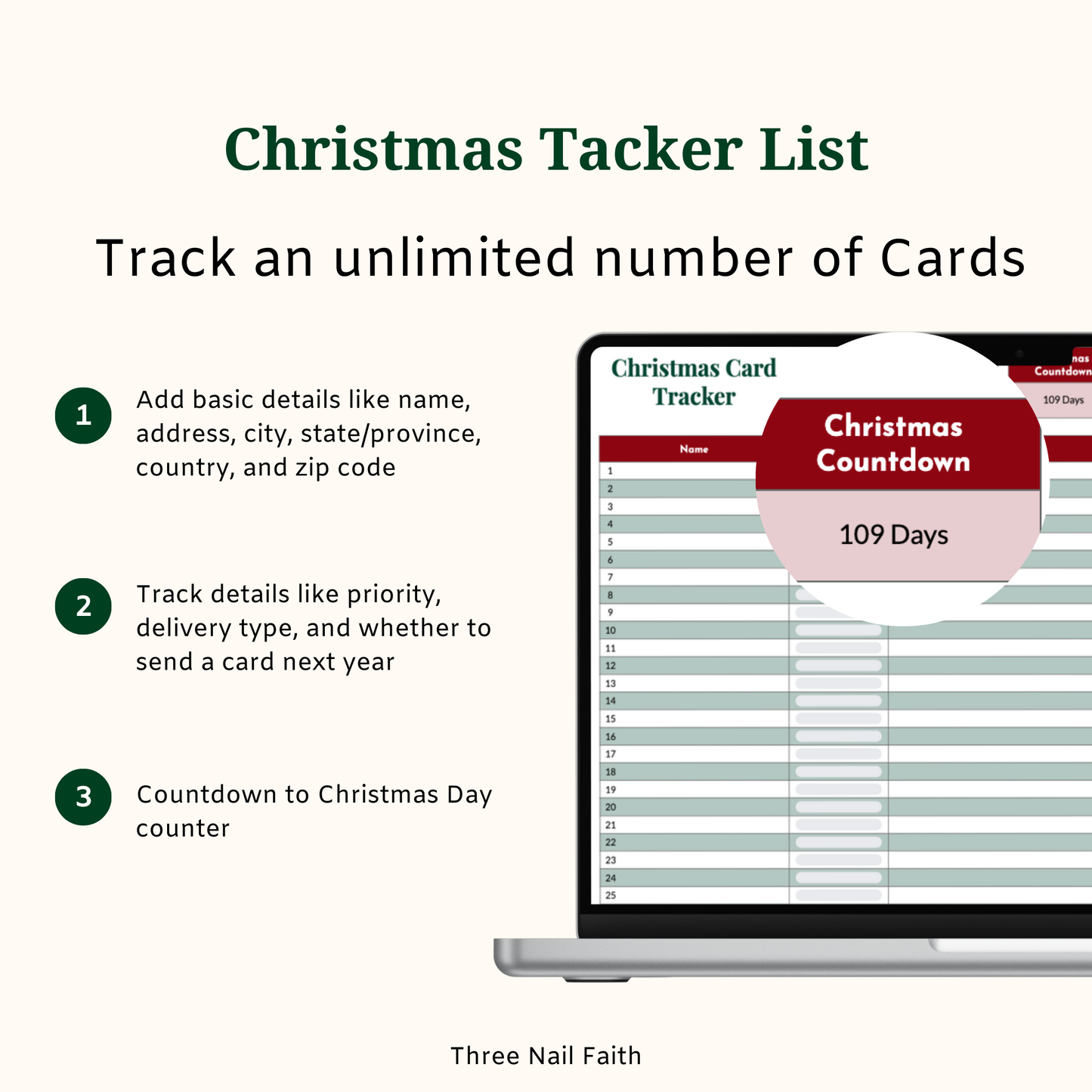 Christmas Card Tracker Google Spreadsheet  track an unlimited number of cards, add all basic information, countdown to christmas 