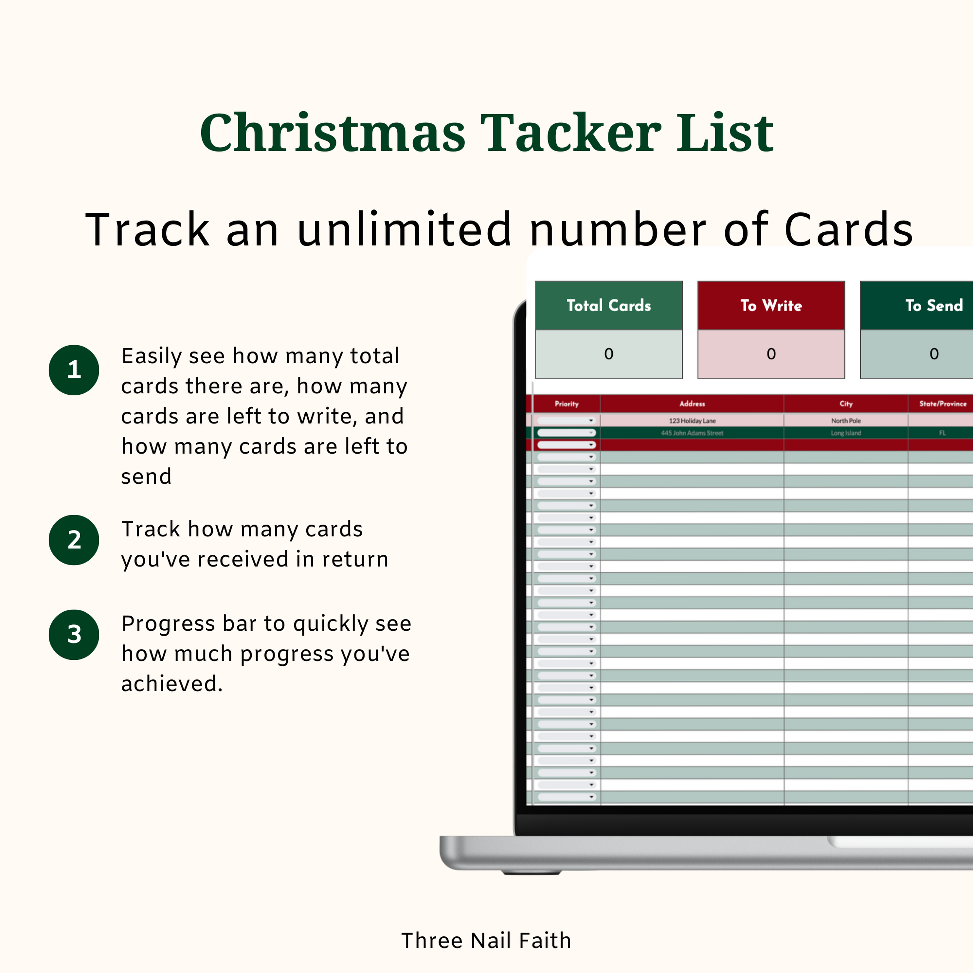 easily see how many more cards to write, send. track how many cards you received 