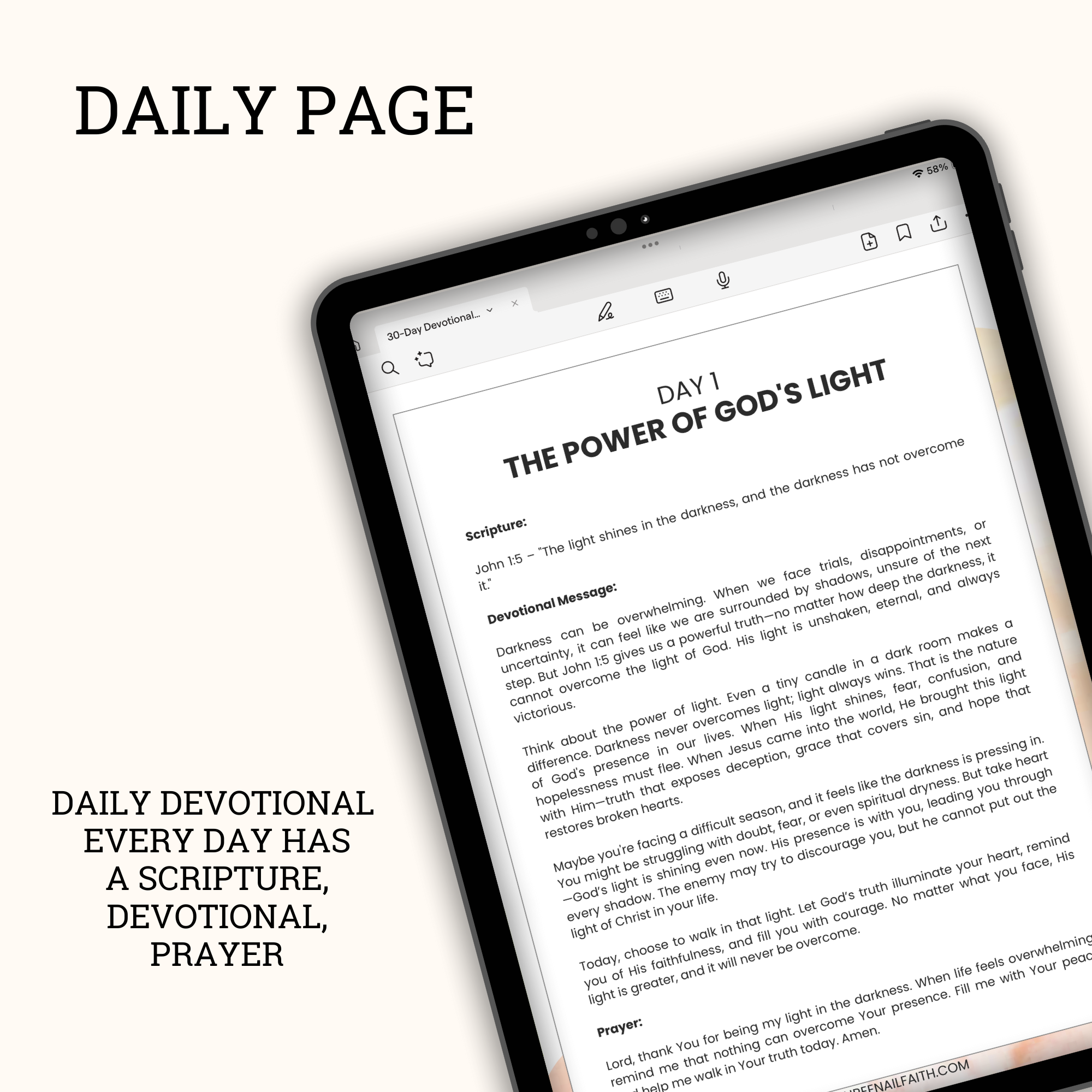 Each day has a scripture, devotional and prayer