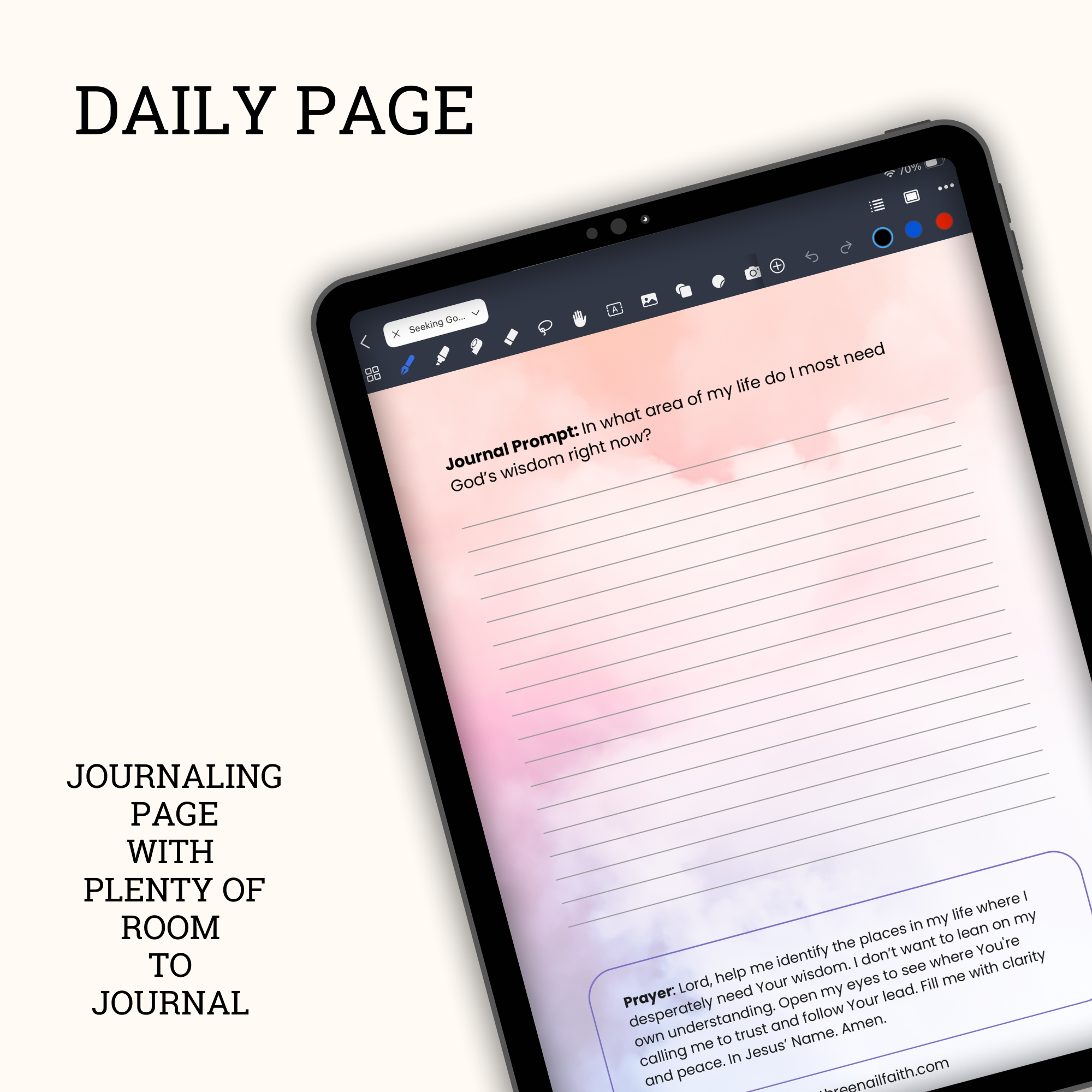 each day you will have a question, room to journal and a prayer 