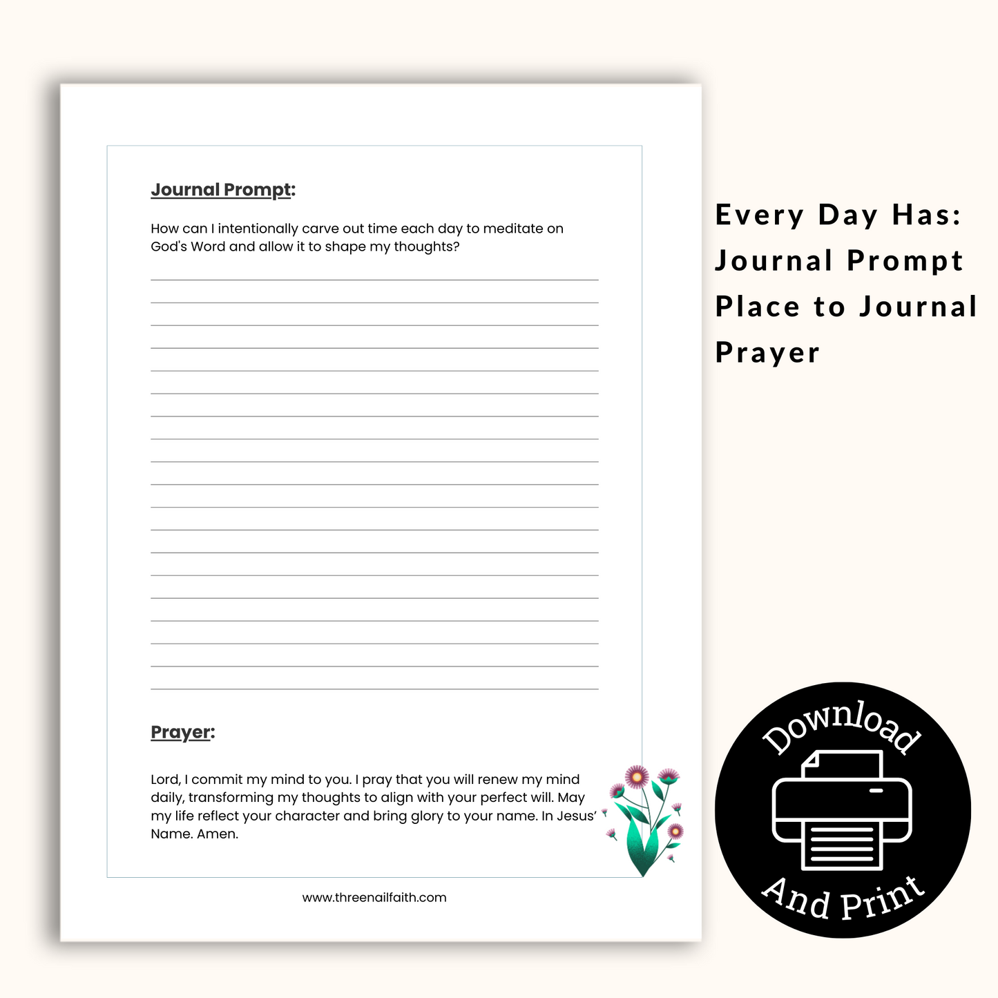 Through the eyes of God Printable 21 day prompted faith journal daily page