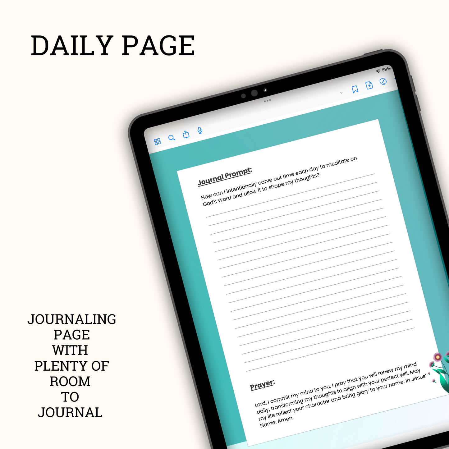 Through the eyes of God digital prompted journal view of the daily page