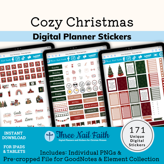 Cozy Christmas digital sticker kit with 171 Digital stickers 