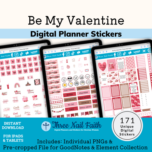 Be My Valentine Digital Planner Stickers with 171 digital planner stickers