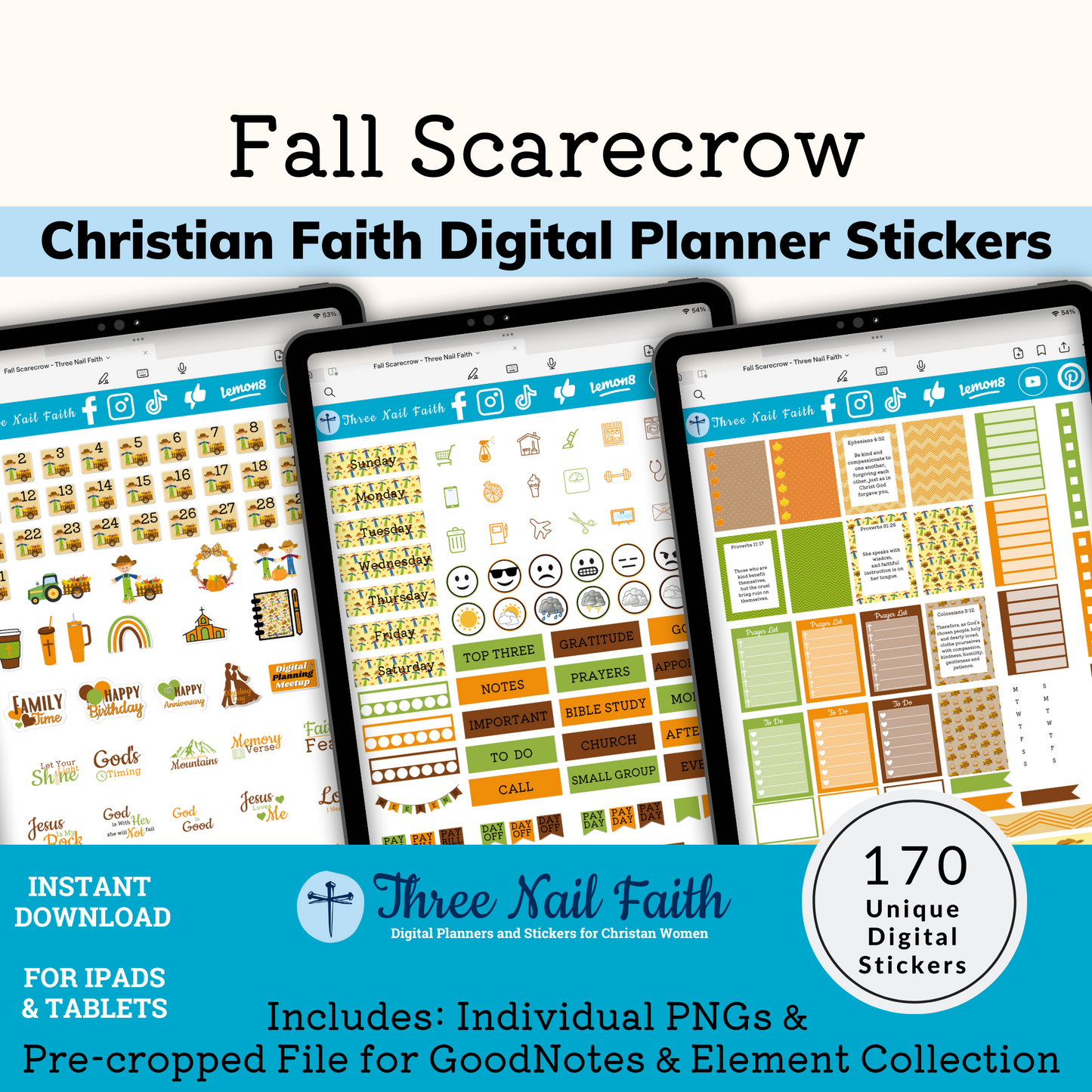 Fall Scarecrow Digital Planner Stickers 2024