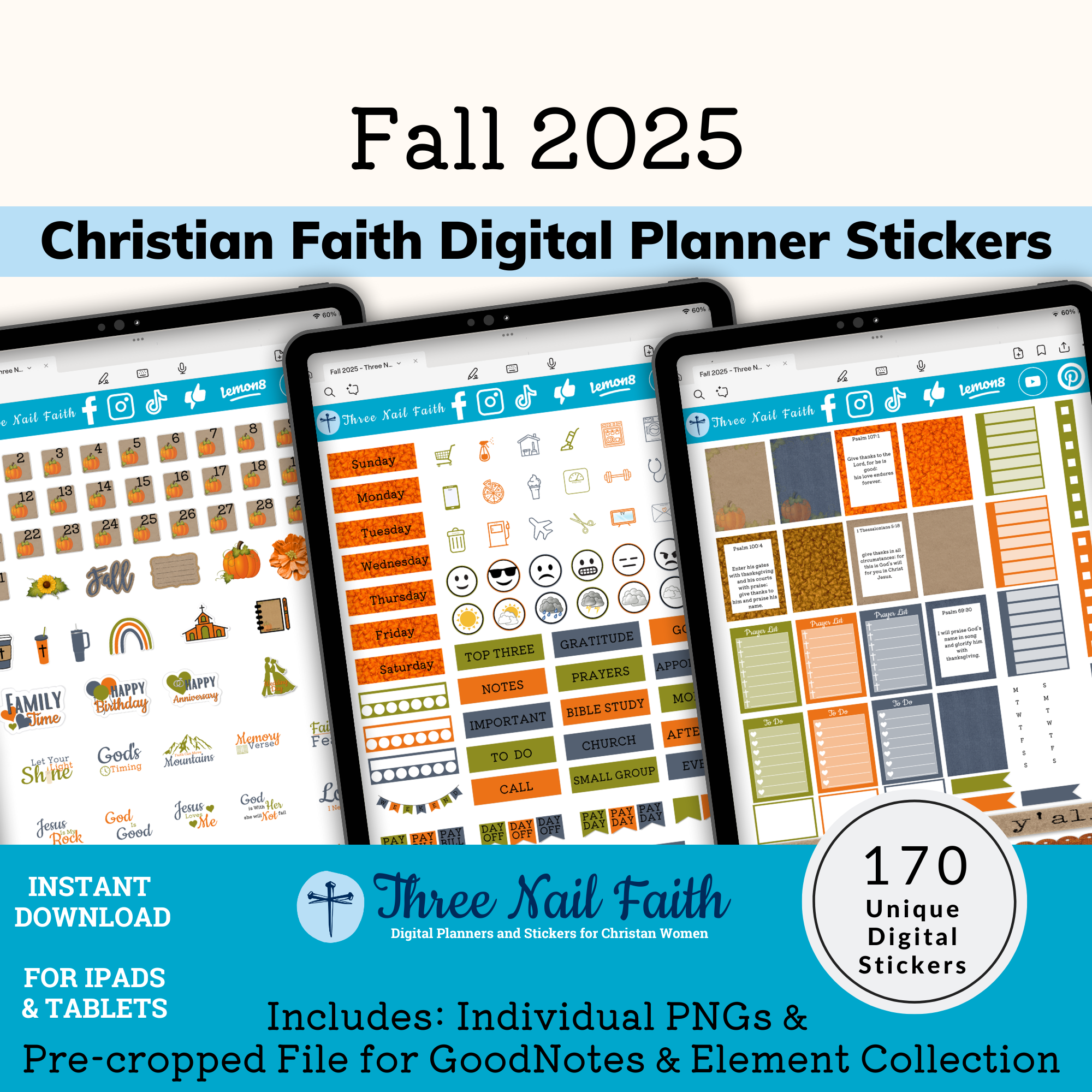 Fall Digital Sticker kit that includes 170 individual stickers 
