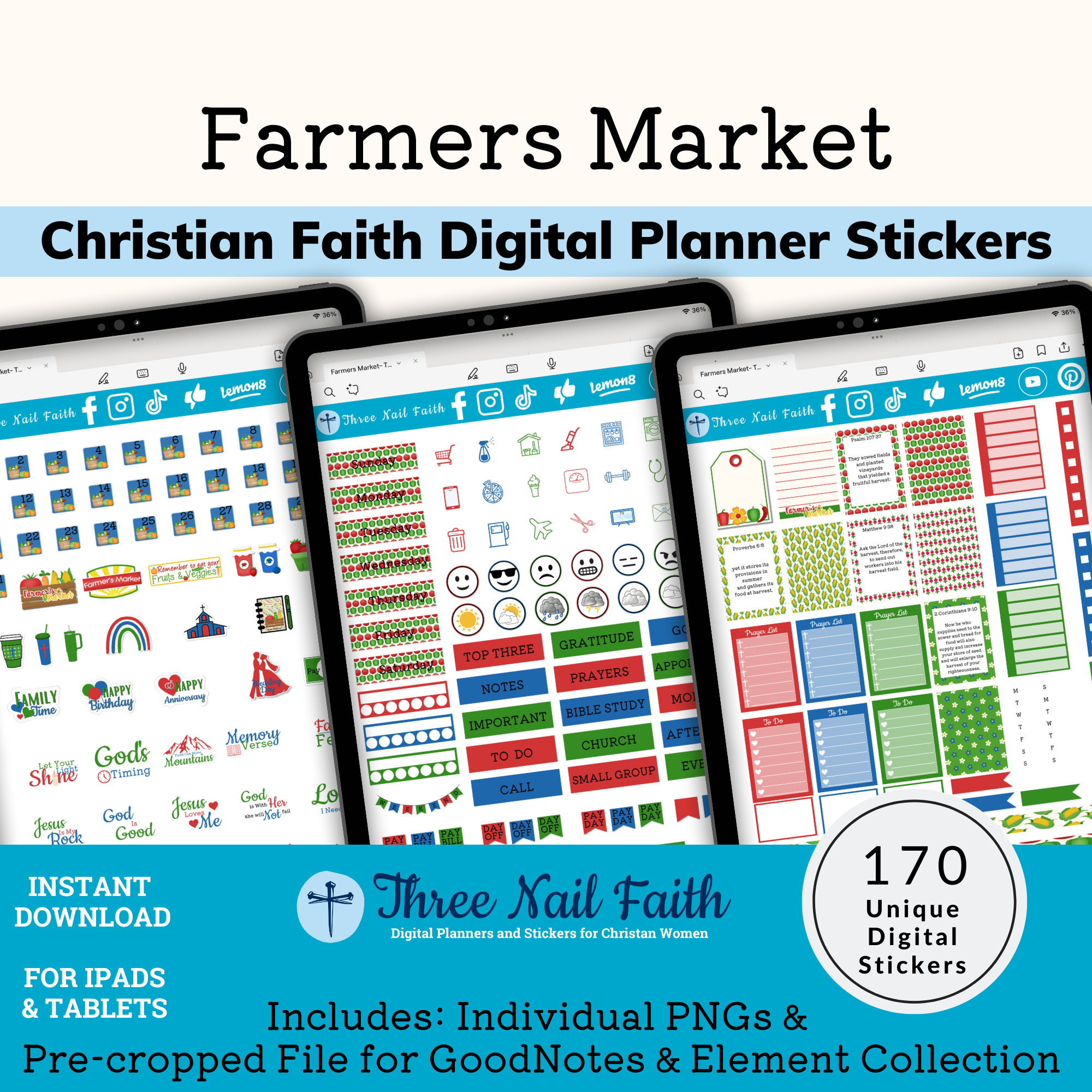 Farmers Market digital sticker kit  the kit includes 170 individual digital stickers.