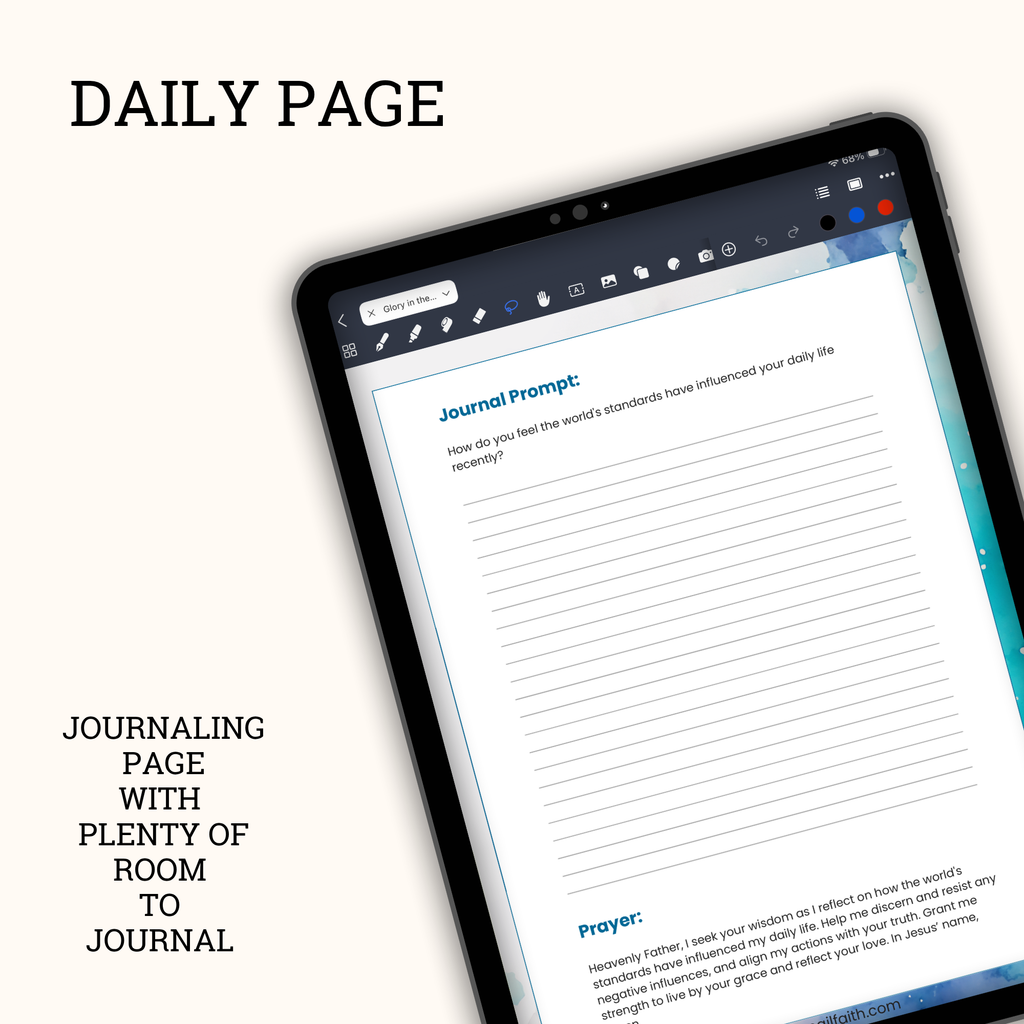 Each page has a journal prompt, room to journal, and a prayer