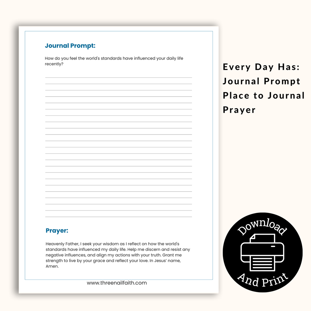Each page has a journal prompt, space to journal, and a prayer