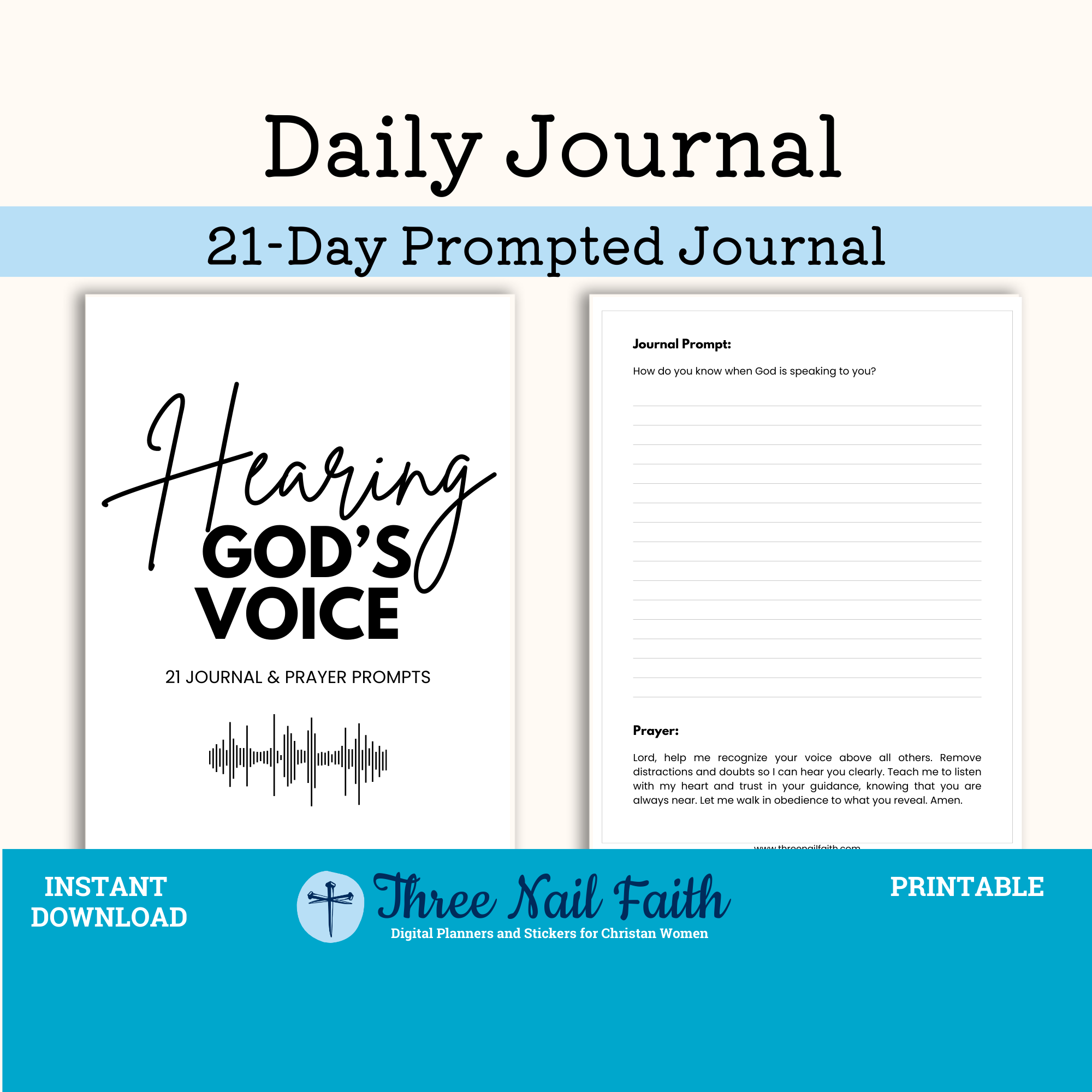 Hearing God's Voice Printable 21 day prompted faith journal 