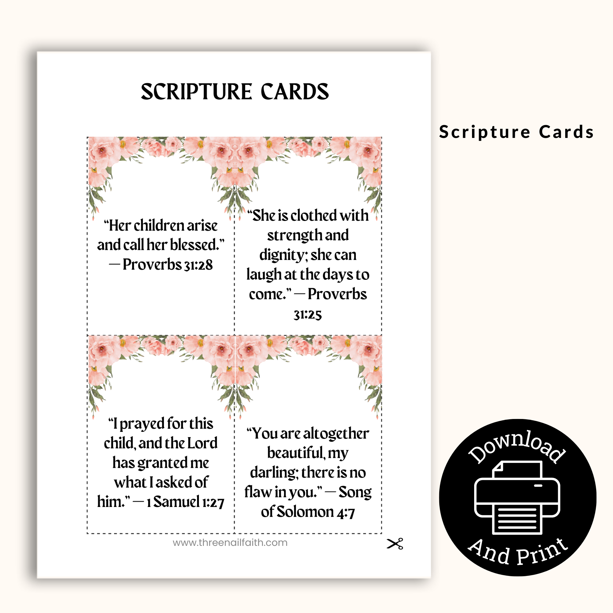 Scripture cards have four verse that you can print and cut out