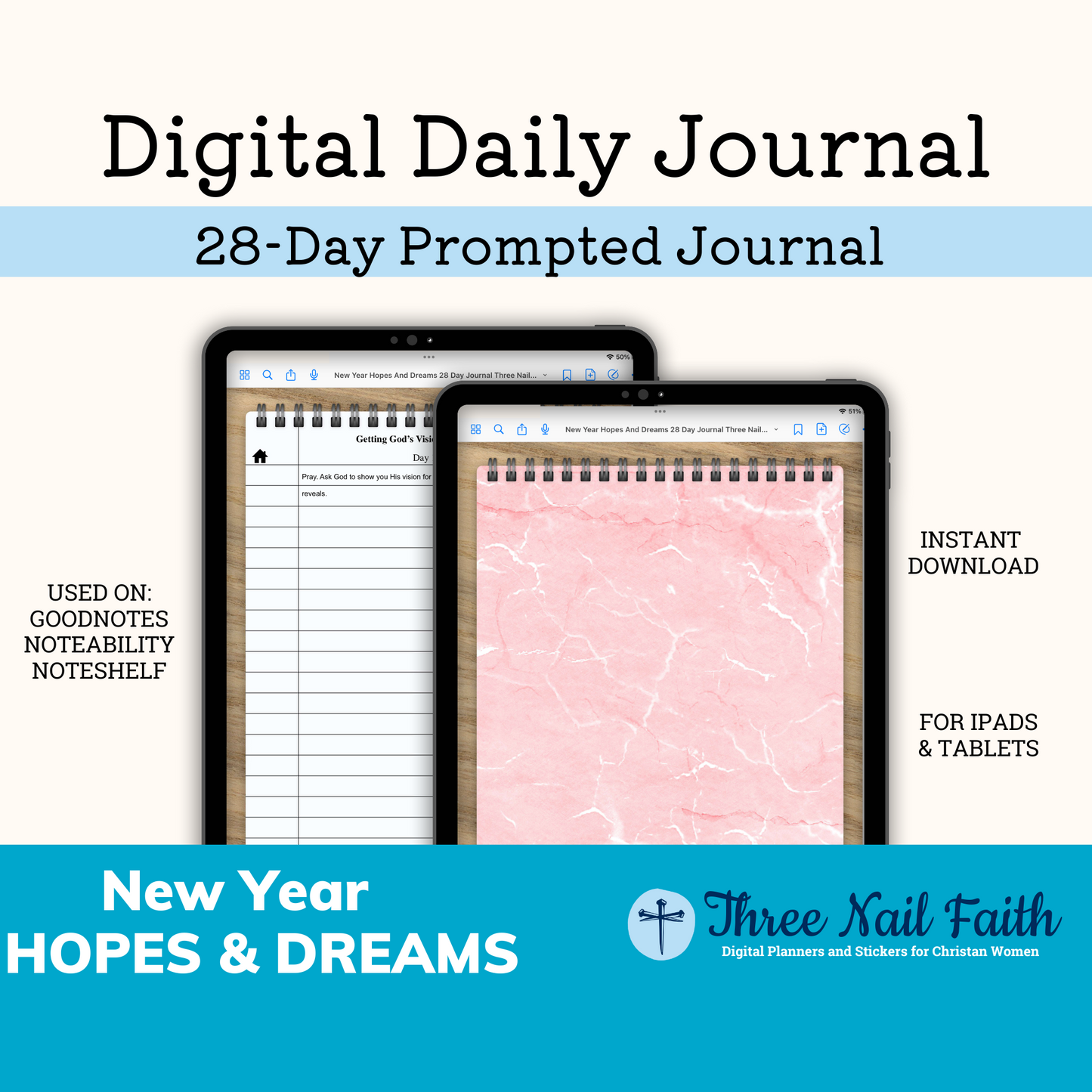 28 Day Prompted journal on the theme of new year hopes and dreams