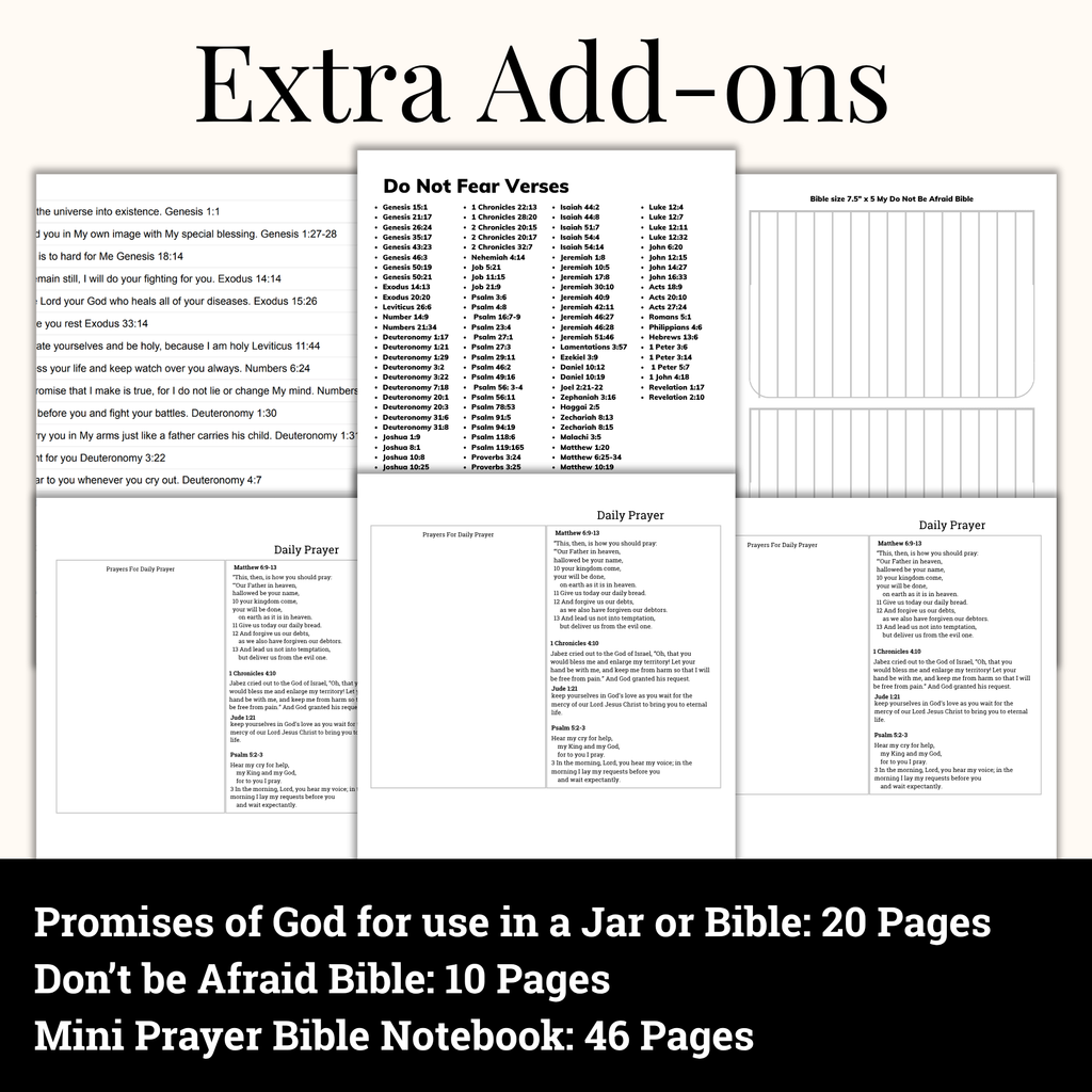 Extra Add on pages promises of God, don't be afraid bible and mii prayer Bible Notebook, printed and shipped to you