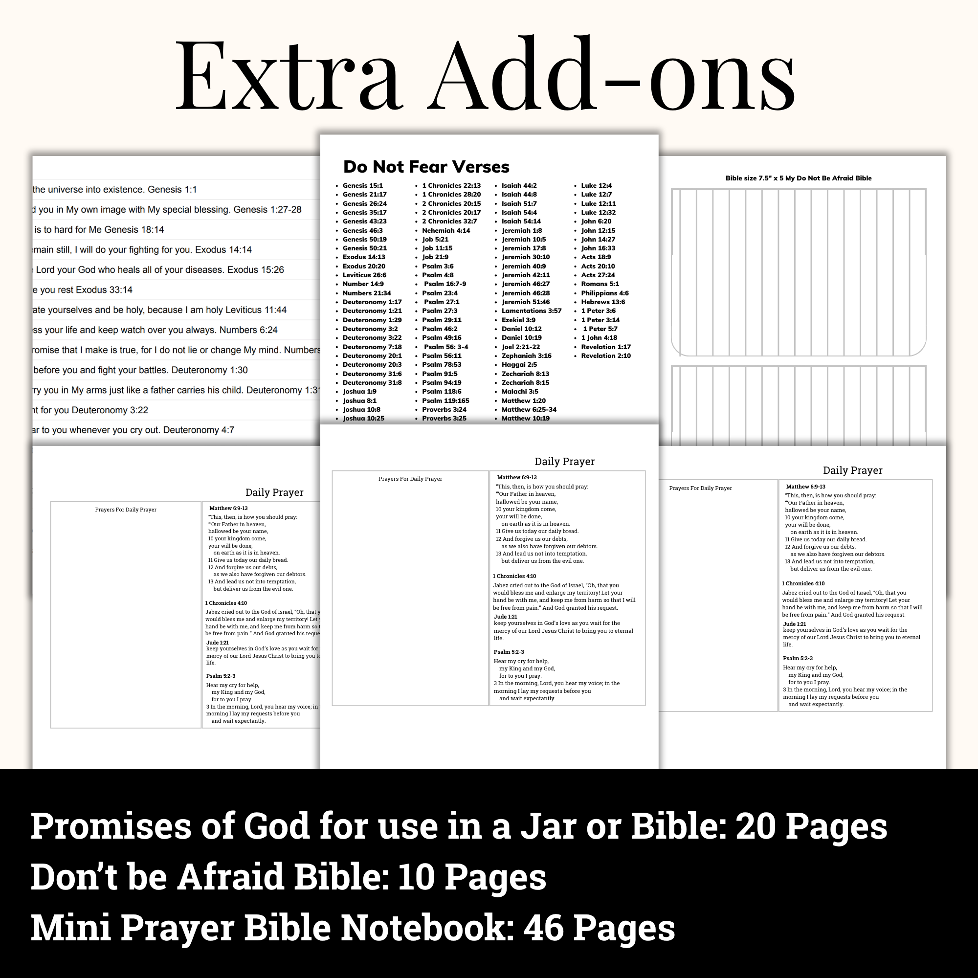 Extra Add on pages promises of God, don't be afraid bible and mii prayer Bible Notebook, printed and shipped to you
