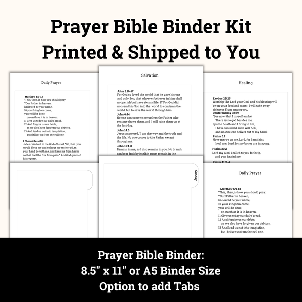 All items for the prayer Bible Binder Printed and shipped to you