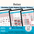 Digital sticker kit on the theme of relax soft pink, grey, and dark pink color theme.  Relaxing in bed is the theme of this digital sticker kit. 