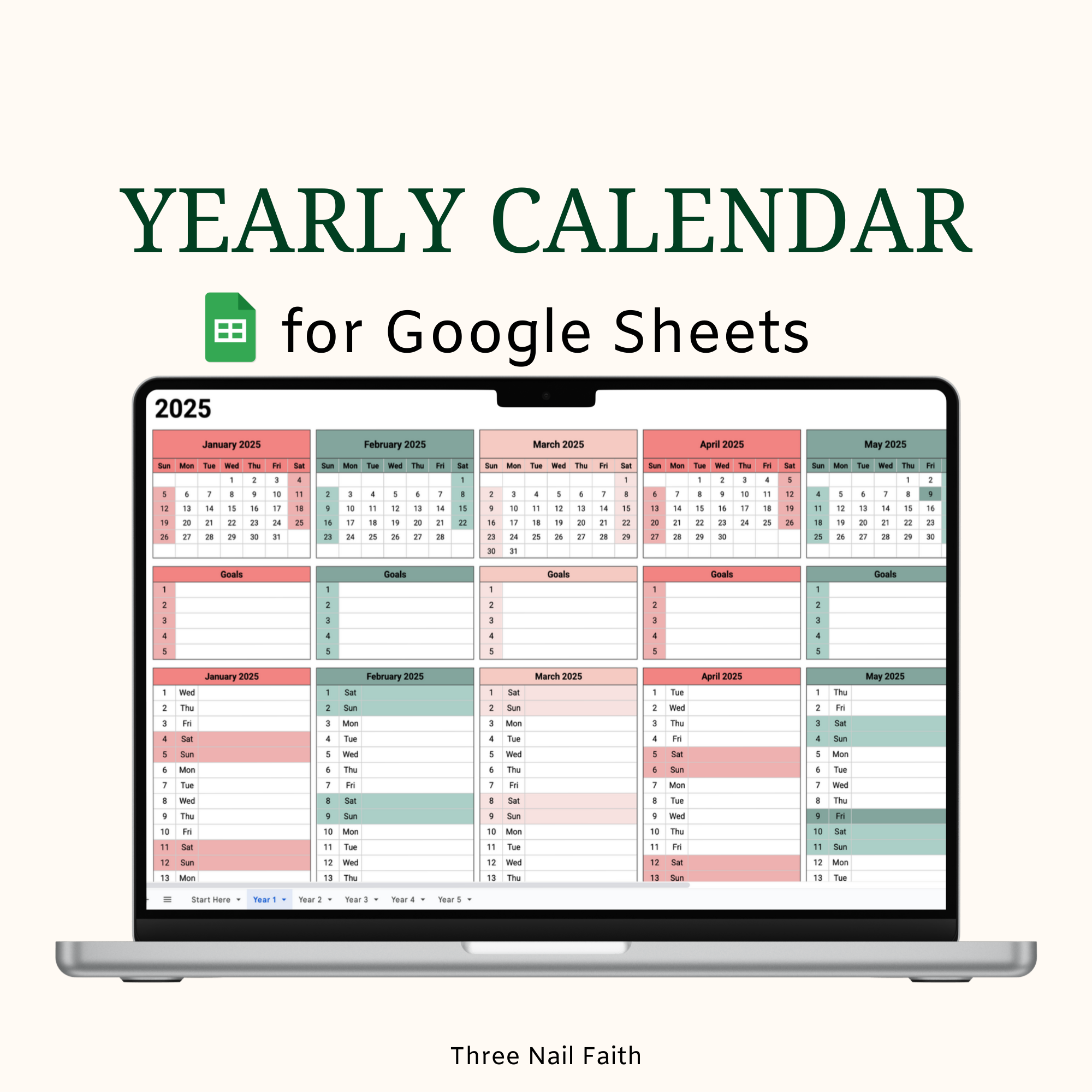 Simply Yearly Calendar for google sheets