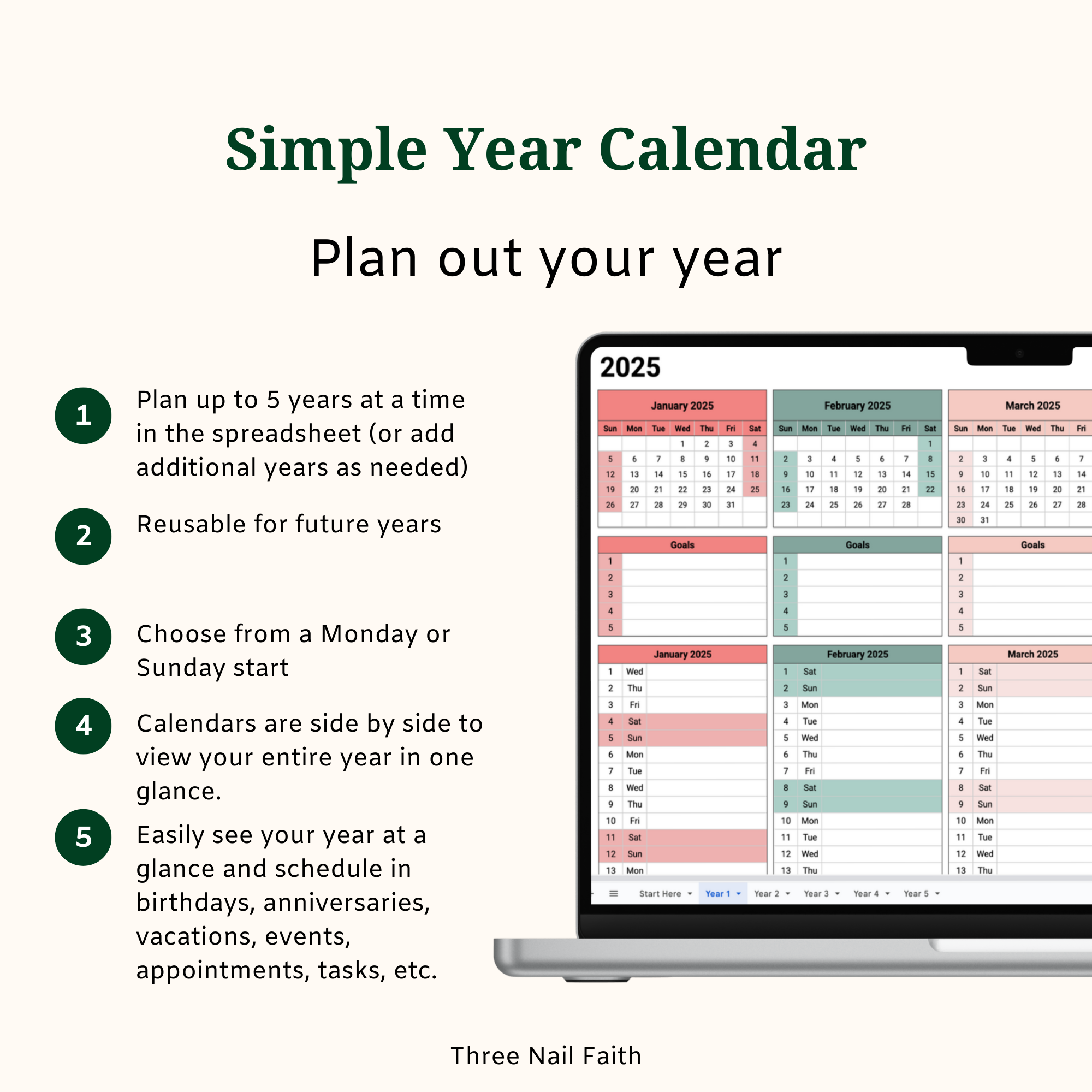 calendar that shows the whole year on one google sheet