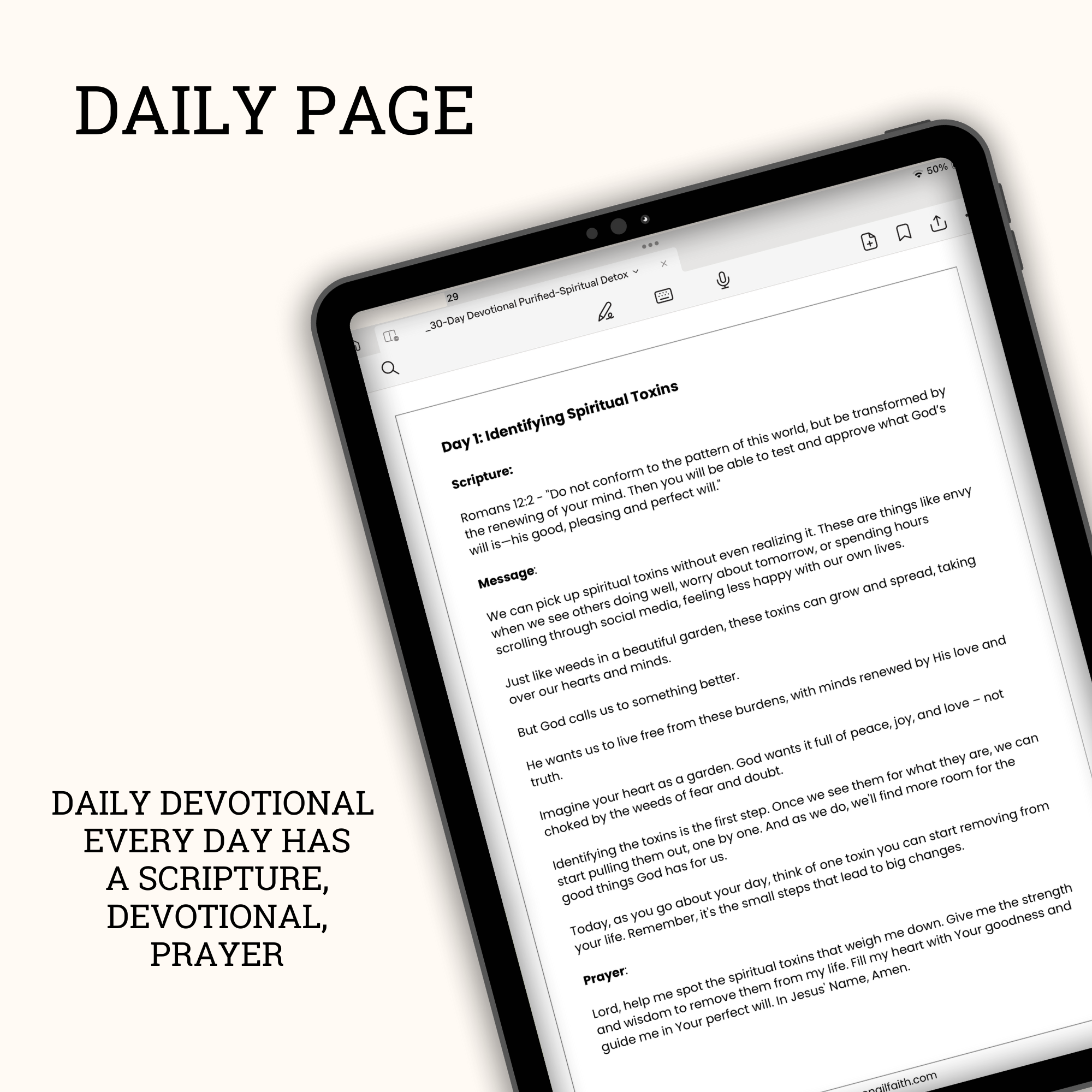 daily page of Purified Spiritual Detox for Renewal and Revival 30-Day Digital Devotional Journal 